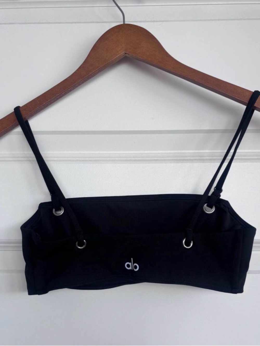 ALO Yoga Black Logo Strap Bralette with Metal Eyelets